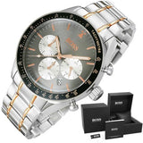 Hugo Boss Trophy Chronograph Grey Dial Silver Steel Strap Watch for Men - 1513634 Authentic Buy Shop Now