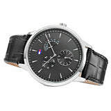 Tommy Hilfiger Brad Chronograph Black Dial Black Leather Strap Watch For Men - 1710391 Authentic Buy Shop Now