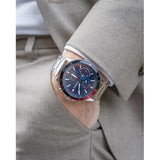 Tommy Hilfiger Bank Chronograph Blue Dial Silver Steel Strap Watch for Men - 1791718 Authentic Buy Shop Now