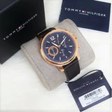 Tommy Hilfiger London Chronograph Blue Dial Brown Leather Strap Watch for Men - 1791532 Authentic Buy Shop Now
