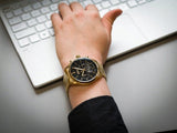 Hugo Boss Champion Black Dial Gold Steel Strap Watch for Men - 1513848 Authentic Buy Shop Now