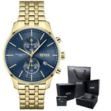 Hugo Boss Associate Blue Dial Gold Steel Strap Watch for Men - 1513841 Authentic Buy Shop Now