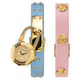 Versace Medusa Lock Icon Quartz Gold Dial Pink & Blue Leather Strap Watch For Women - VEDW00219 Authentic Buy Shop Now