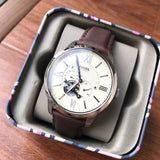 Fossil Townsman Automatic White Dial Brown Leather Strap Watch for Men - ME3064 Authentic Buy Shop Now