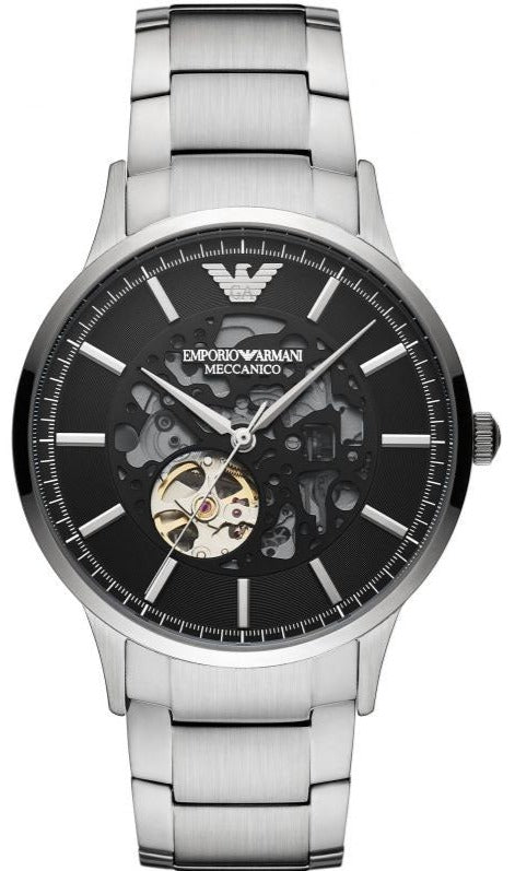 Emporio Armani Meccanico Automatic Black Dial Silver Steel Strap Watch For Men - AR60055 Authentic Buy Shop Now