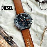 Diesel Mega Chief Chronograph Black Dial Brown Leather Strap Watch For Men - DZ4343 Authentic Buy Shop Now