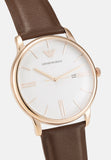 Emporio Armani Minimalist Quartz White Dial Brown Leather Strap Watch For Men - AR11572 Authentic Buy Shop Now