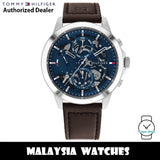 Tommy Hilfiger Henry Chronograph Blue Dial Brown Leather Strap Watch For Men -1710476 Authentic Buy Shop Now