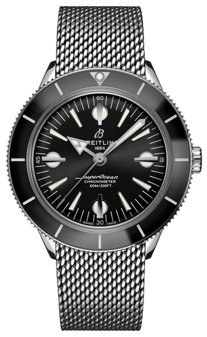 Breitling Superocean Heritage '57 Black Dial Silver Mesh Bracelet Watch for Men - A10370121B1A1 Authentic Buy Shop Now