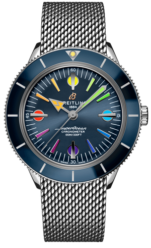 Breitling Superocean Heritage '57 Special Edition II Blue Dial Silver Mesh Bracelet Watch for Men - A103702A1C1A1 Authentic Buy Shop Now