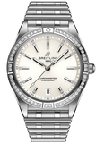 Breitling Chronomat Automatic 36 Diamonds White Dial Silver Steel Strap Watch for Women - A10380591A1A1 Authentic Buy Shop Now