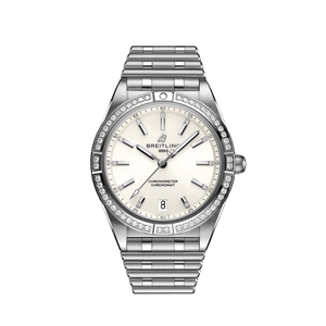 Breitling Chronomat Automatic 36 Diamonds White Dial Silver Steel Strap Watch for Women - A10380591A1A1 Authentic Buy Shop Now