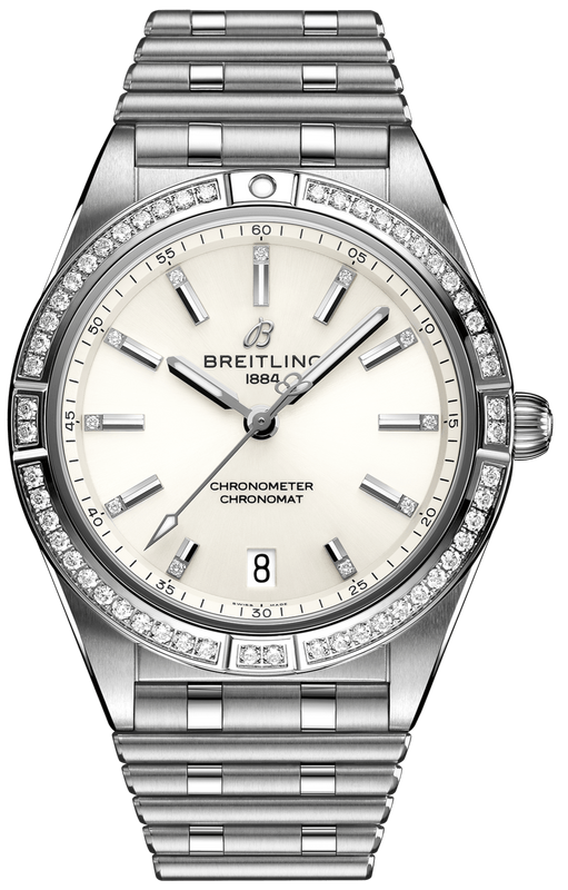 Breitling Chronomat Automatic 36 Diamonds White Dial Silver Steel Strap Watch for Women - A10380591A1A1 Authentic Buy Shop Now