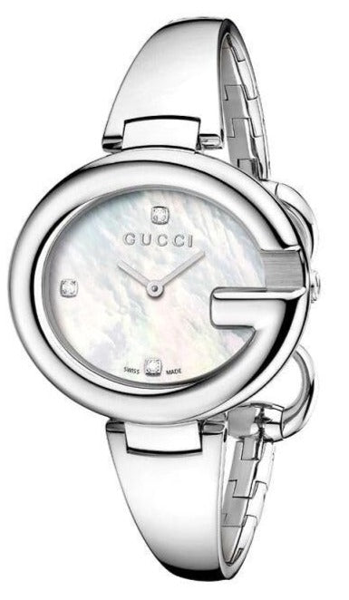 Gucci Guccissima Diamonds Mother of Pearl Dial Silver Steel Strap Watch For Women - YA134303 Authentic Buy Shop Now