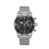 Breitling Superocean Heritage Chronograph 44 Black Dial Silver Mesh Bracelet Watch for Men - A13313121B1A1 Authentic Buy Shop Now