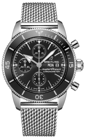 Breitling Superocean Heritage Chronograph 44 Black Dial Silver Mesh Bracelet Watch for Men - A13313121B1A1 Authentic Buy Shop Now