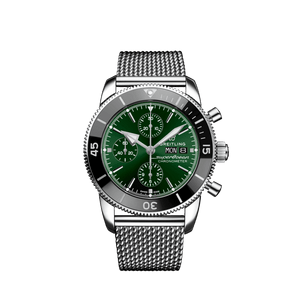 Breitling Superocean Heritage Chronograph 44 Green Dial Silver Mesh Bracelet Watch for Men - A13313121L1A1 Authentic Buy Shop Now