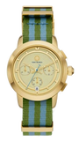 Tory Burch The Tory Chronograph White Dial Two Tone NATO Strap Watch for Women - TBW1037 Authentic Buy Shop Now