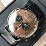 Emporio Armani Aviator Brown Dial Grey Mesh Bracelet Watch For Men - AR11141 Authentic Buy Shop Now
