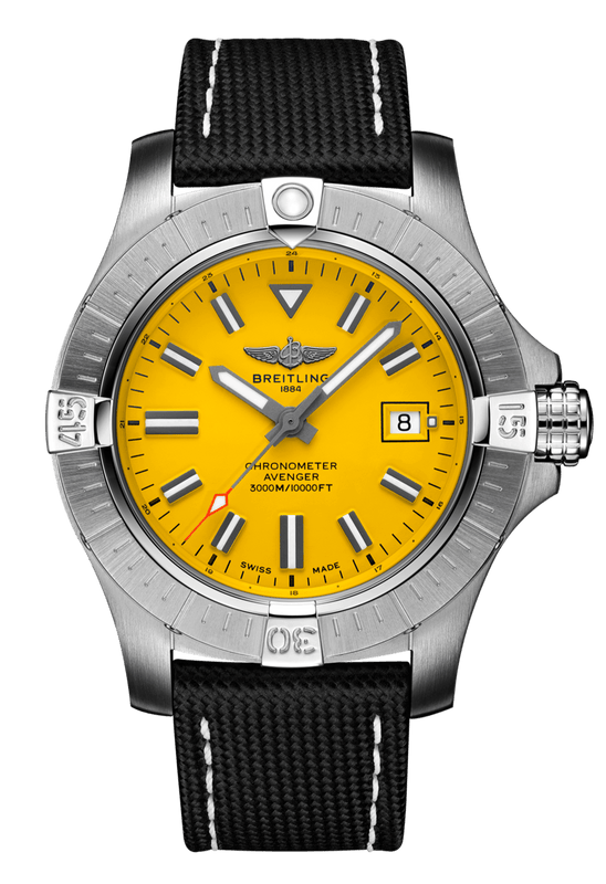 Breitling Avenger Automatic 45mm Seawolf Yellow Dial Black Nylon Strap Watch for Men - A17319101/1X2 Authentic Buy Shop Now