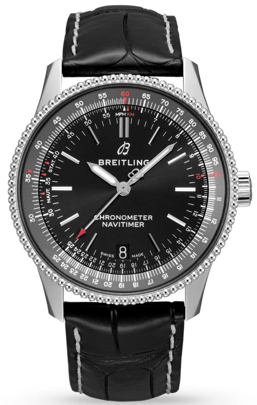 Breitling Navitimer Automatic 38mm Black Dial Black Leather Strap Mens Watch - A17325241B1P1 Authentic Buy Shop Now