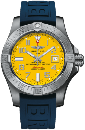 Breitling Avenger II Seawolf Yellow Dial Blue Rubber Strap 45mm Mens Watch - A1733110/I519/157S Authentic Buy Shop Now