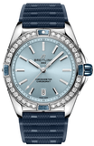 Breitling Super Chronomat Automatic 38 Diamonds Blue Dial Blue Rubber Strap Watch for Women - A17356531C1S1 Authentic Buy Shop Now