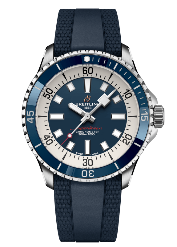 Breitling Superocean Automatic 42mm Blue Dial Blue Rubber Strap Watch for Men - A17375E71C1S1 Authentic Buy Shop Now