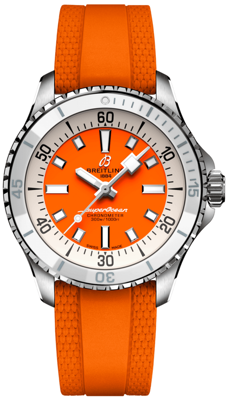 Breitling Superocean Automatic 36 Orange Dial Orange Rubber Strap Watch for Men - A17377211O1S1 Authentic Buy Shop Now