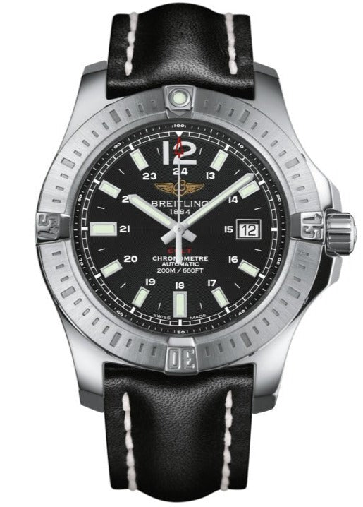 Breitling Colt Automatic 44mm Black Dial Leather Strap Mens Watch - A1738811/BD44/435X Authentic Buy Shop Now