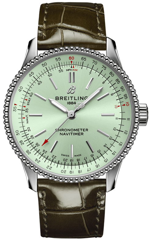 Breitling Navitimer Automatic 35 Green Dial Green Leather Strap Watch for Women - A17395361L1P1 Authentic Buy Shop Now