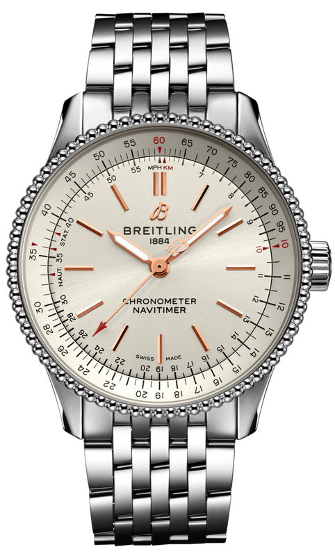 Breitling Navitimer Automatic 35 White Dial Silver Steel Strap Watch for Men - A17395F41G1A1 Authentic Buy Shop Now