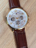 Tommy Hilfiger Keagan Quartz Silver Dial Brown Leather Strap Watch for Men - 1791291 Authentic Buy Shop Now