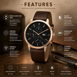 Lacoste Replay Chronograph Black Dial Brown Leather Strap Watch for Men - 2011257 Authentic Buy Shop Now