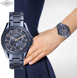 Fossil Riley Quartz Blue Dial Blue Steel Strap Watch for Women - ES4294 Authentic Buy Shop Now
