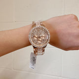 Michael Kors Layton Chronograph Rose Gold Dial Rose Gold Steel Strap Watch For Women - MK7285 Authentic Buy Shop Now