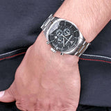 Emporio Armani Sportivo Chronograph Black Dial Silver Stainless Steel Watch For Men - AR0585 Authentic Buy Shop Now
