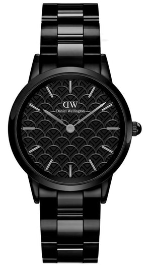 Daniel Wellington Iconic Link Ceramic Black Dial Black Steel Strap Watch For Women - DW00100414 Authentic Buy Shop Now