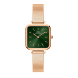 Daniel Wellington Quadro Studio Green Dial Rose Gold Mesh Strap Watch For Women - DW00100520 Authentic Buy Shop Now