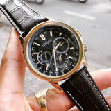 Citizen Eco Drive Calendrier Black Dial Brown Leather StrapWatch For Men - BU2023-12E Authentic Buy Shop Now