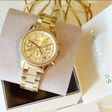Michael Kors Ritz Chronograph Gold Dial Gold Steel Strap Watch For Women - MK6597 Authentic Buy Shop Now