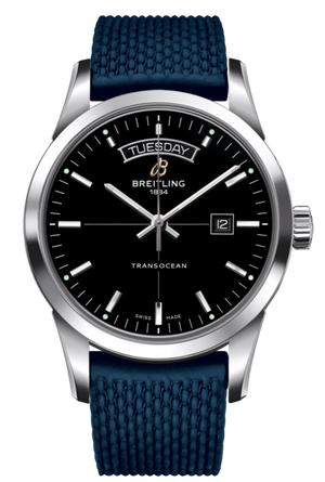 Breitling Transocean Day & Date 42mm Automatic Black Dial Blue Mesh Bracelet Mens Watch - A4531012/BB69/280S/ A20S.1 Authentic Buy Shop Now