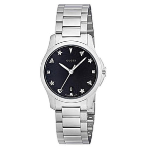 Gucci G Timeless Black Dial Silver Steel Strap Watch For Women - YA126573A Authentic Buy Shop Now