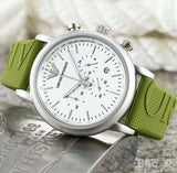 Emporio Armani Chronograph White Dial Green Rubber Strap Watch For Men - AR11022 Authentic Buy Shop Now