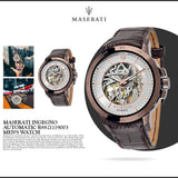 Maserati Ingegno Automatic White Skeleton Dial Brown Leather Strap Watch For Men - R8821119003 Authentic Buy Shop Now