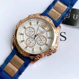 Guess Interpid White & Rose Gold Dial Blue Silicone Strap Watch For Women - W0325L8 Authentic Buy Shop Now