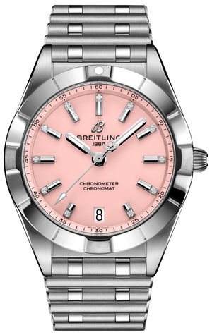 Breitling Chronomat 32 Diamonds Pink Dial Silver Steel Strap Watch for Women - A77310101K1A1 Authentic Buy Shop Now
