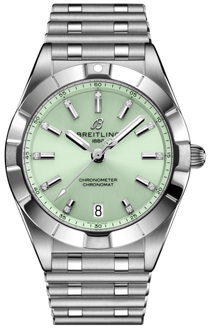 Breitling Chronomat 32 Diamonds Green Dial Silver Steel Strap Watch for Women - A77310101L1A1 Authentic Buy Shop Now