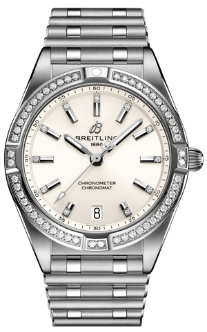 Breitling Chronomat 32 Diamonds White Dial Silver Steel Strap Watch for Women - A77310591A1A1 Authentic Buy Shop Now