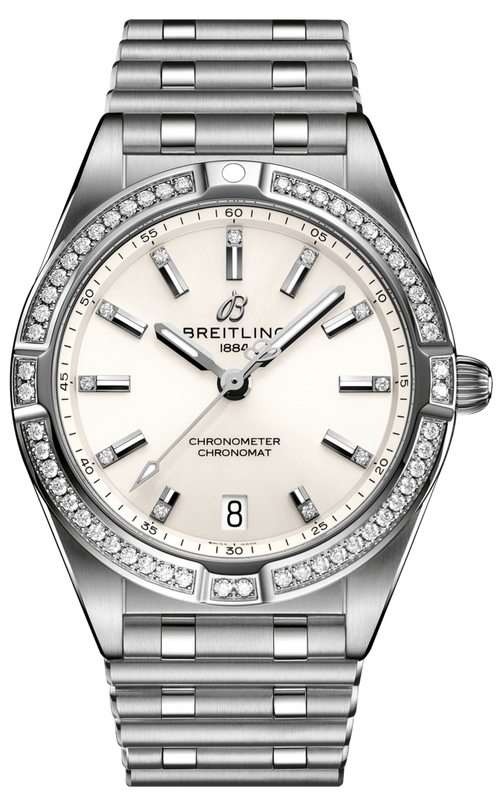 Breitling Chronomat 32 Diamonds White Dial Silver Steel Strap Watch for Women - A77310591A1A1 Authentic Buy Shop Now